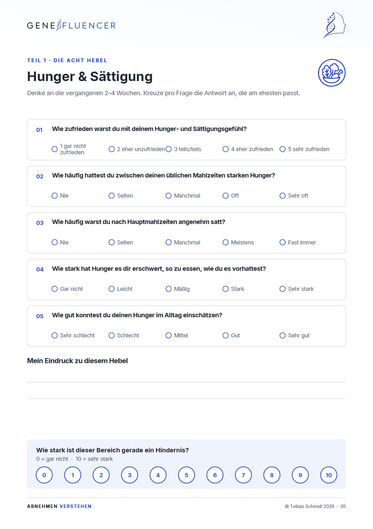 Workbook – dein persönliches Hebelprofil im Spinnennetz